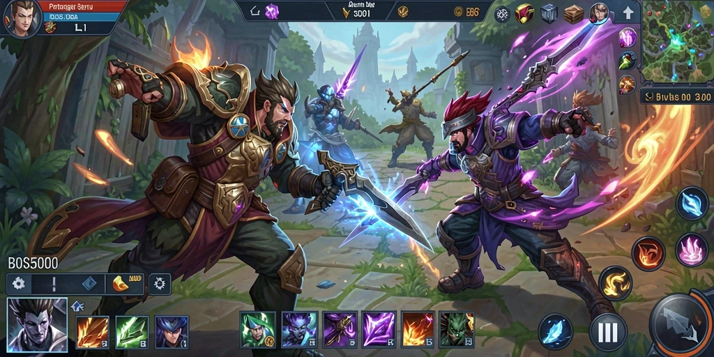 Screenshot gameplay BOS5000 menampilkan pertarungan tim yang intens.