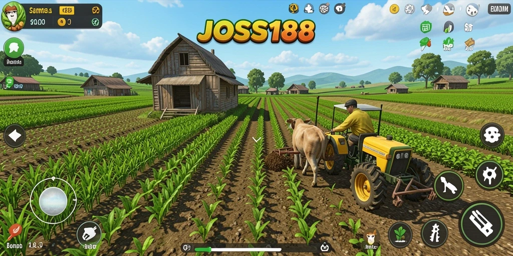 Tampilan gameplay seru JOSS188 dengan aktivitas bertani.