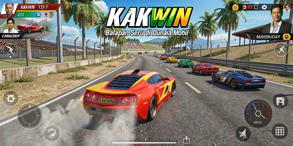 Screenshot gameplay KAKWIN yang menunjukkan aksi balapan seru.