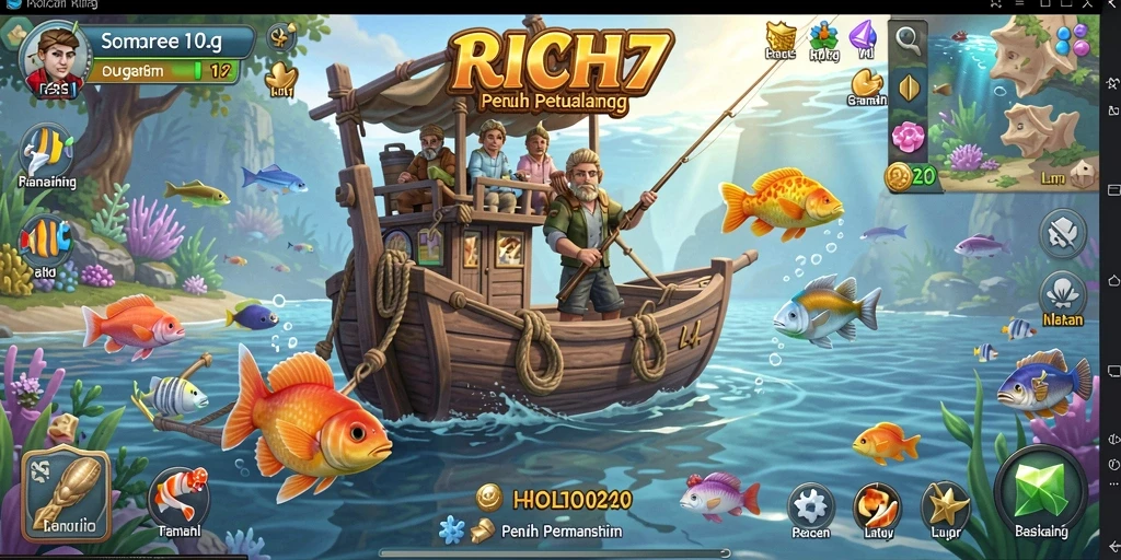 Tampilan gameplay RICH7 yang menampilkan aksi memancing yang mendebarkan.