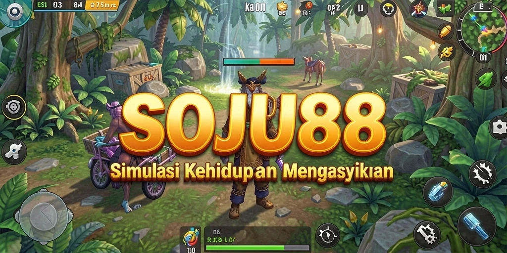 Screenshot SOJU88 menampilkan karakter berinteraksi dalam dunia simulasi yang hidup.