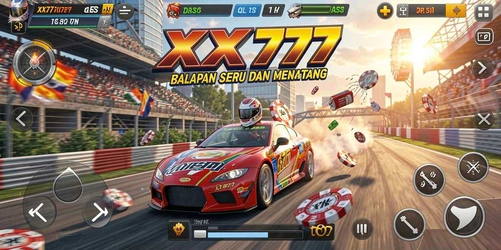 Gameplay seru XXX777 dengan balapan menegangkan di lintasan.