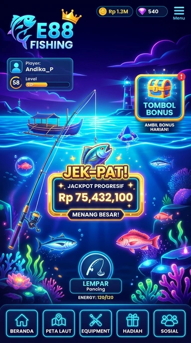 Tampilan utama aplikasi e88 yang intuitif.